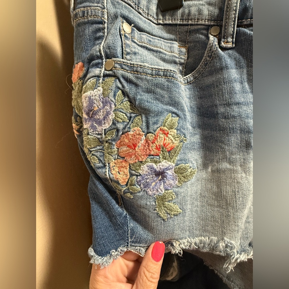Torrid Blue Jean Shorts with Floral Embroidery - Picture 2 of 4